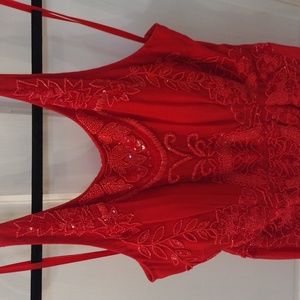Incredible beaded sequin chiffon red dress sz 8 new with tags